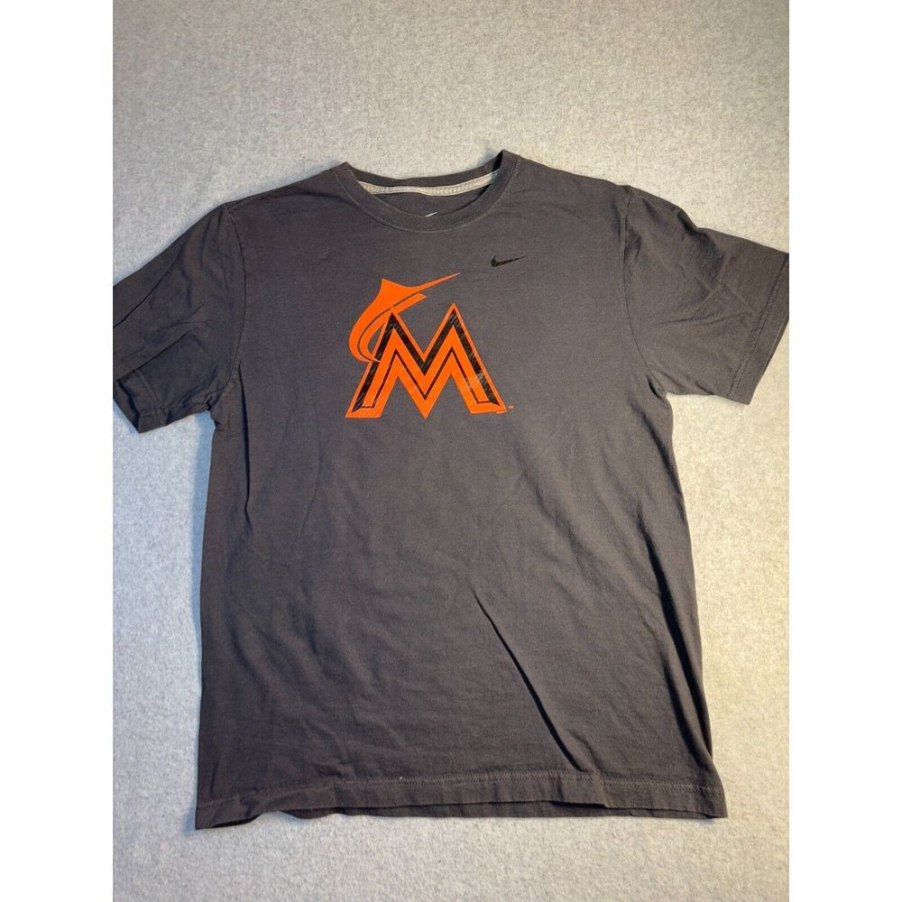 MLB Miami Marlins Nike T Shirt Baseball‎ Mens Large Black Regular Fit Crew Neck